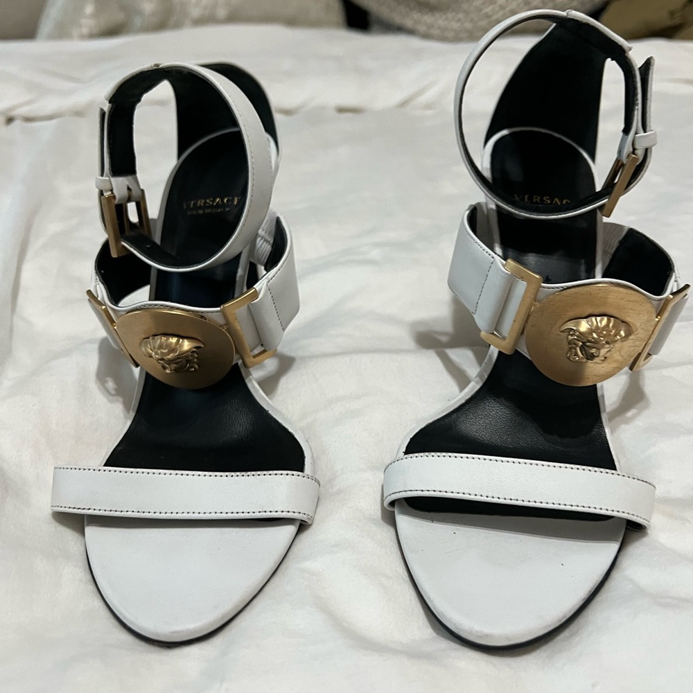 Versace White and Gold Medusa Heels
